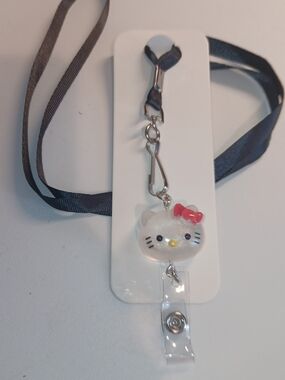 Hello Kitty Black Lanyard with Clear Resin Face and Red Bow